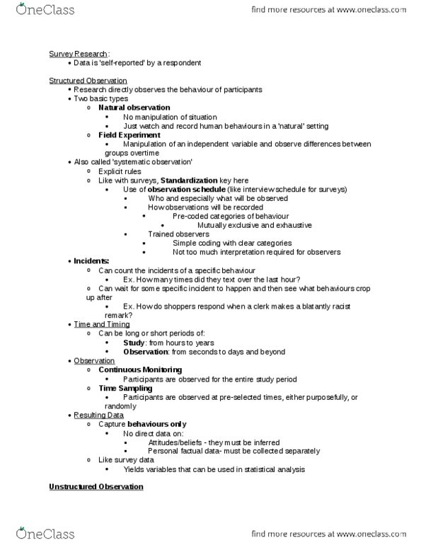 Sociology 2206A/B Lecture Notes - Lecture 6: Hawthorne Effect, Hawthorne Works, Social Desirability Bias thumbnail