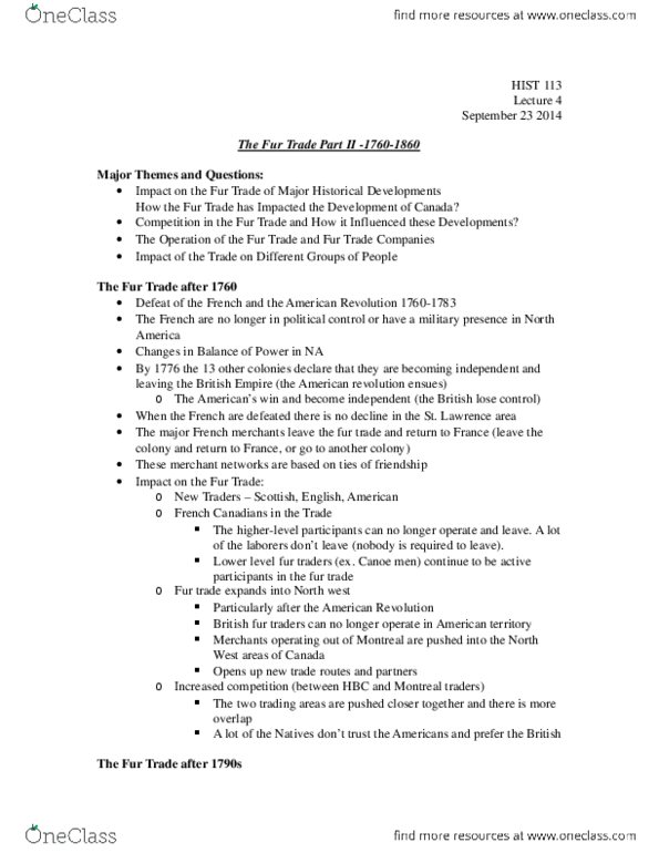 HIST113 Lecture 4: Lecture 4. The Fur Trade Part II -1760-1860. Sept 23 2014.docx thumbnail