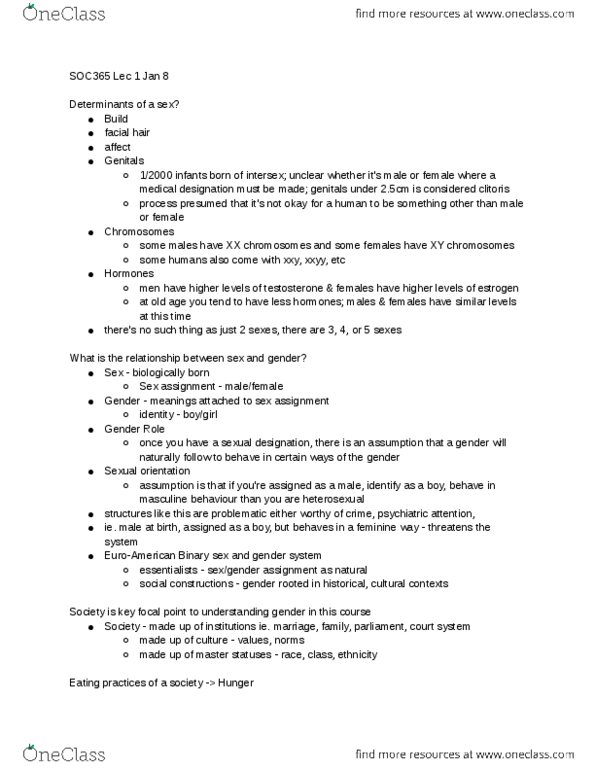 SOC365H1 Lecture Notes - Lecture 1: Sex Assignment, Sexual Orientation thumbnail