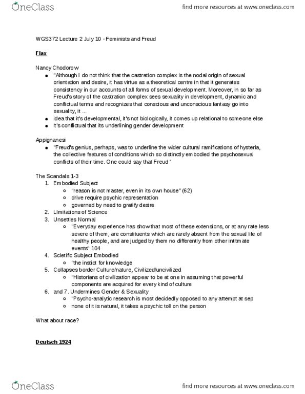 WGS372H1 Lecture Notes - Lecture 3: Penis Envy, Sexual Intercourse, Karen Horney thumbnail