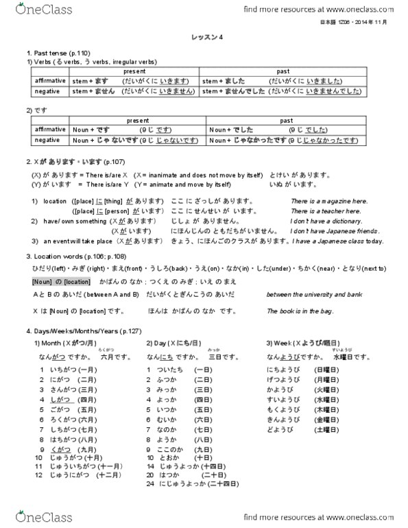 JAPANESE 1Z06 Lecture 4: Lesson 4 Review sheet.pdf thumbnail