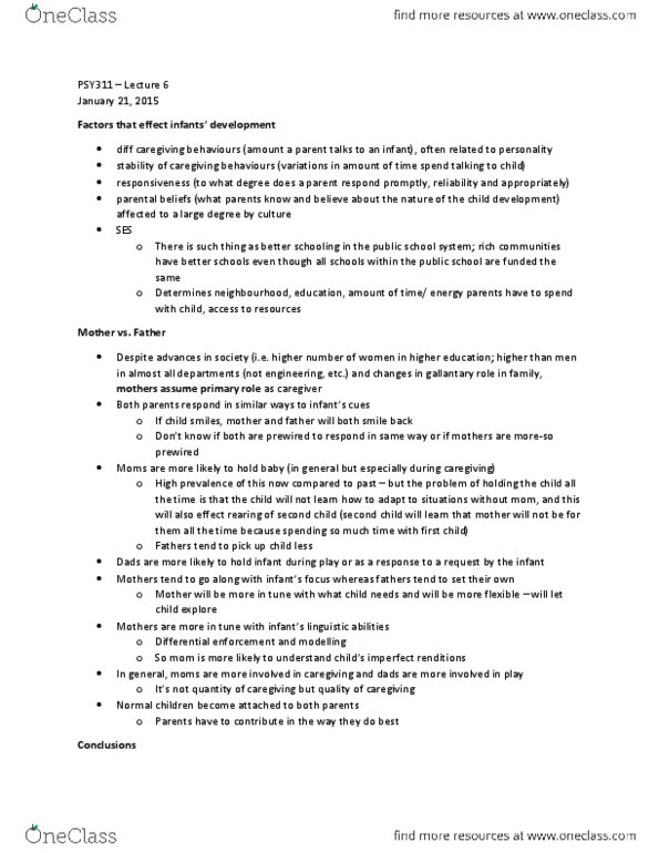 PSY311H5 Lecture Notes - Lecture 6: Child Process, John Bowlby thumbnail