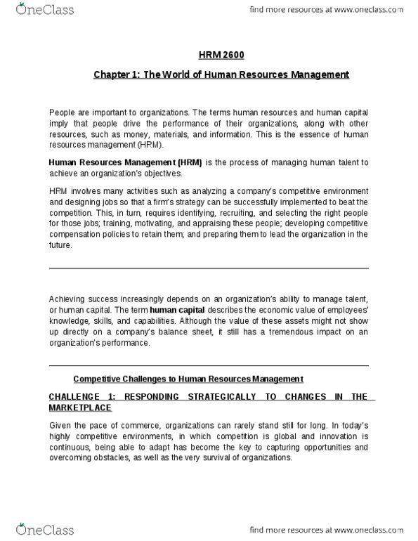 HRM 2600 Chapter Notes - Chapter 1: Personal Information Protection And Electronic Documents Act, Six Sigma, Professional Employer Organization thumbnail