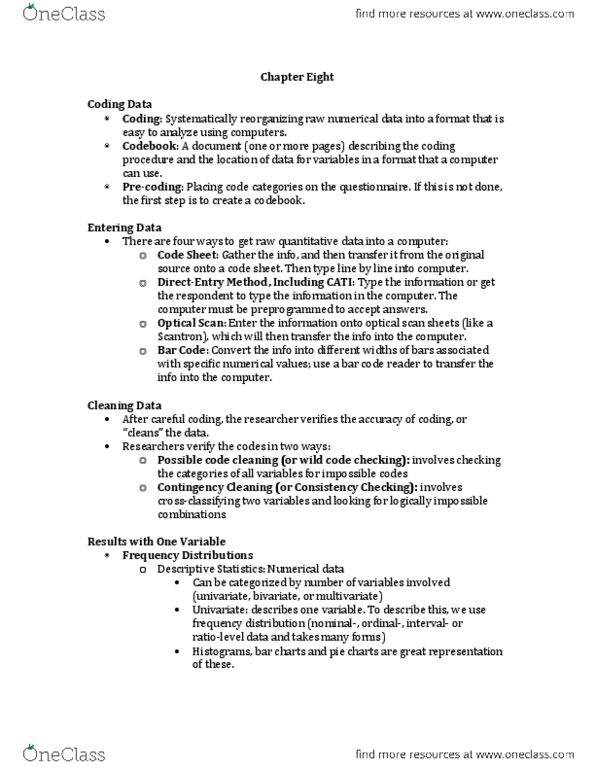 SOAN 2120 Chapter Notes - Chapter 8: Precoding, Scantron Corporation, Codebook thumbnail