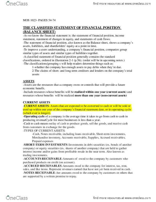 Management and Organizational Studies 1023A/B Chapter Notes - Chapter chapter 2: Income Statement thumbnail