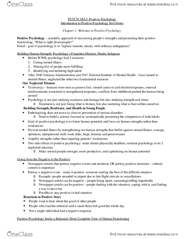 PSYCH 3BA3 Chapter 1, 4: PSYCH 3BA3 - Introduction to Positive Psychology Text Notes.docx thumbnail