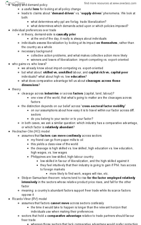 POLI 441 Lecture Notes - Lecture 9: Comparative Advantage, Maple Syrup, Free Trade thumbnail