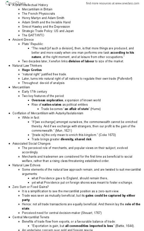 POLI 441 Lecture Notes - Lecture 1: Samuel Von Pufendorf, Hugo Grotius, Mercantilism thumbnail