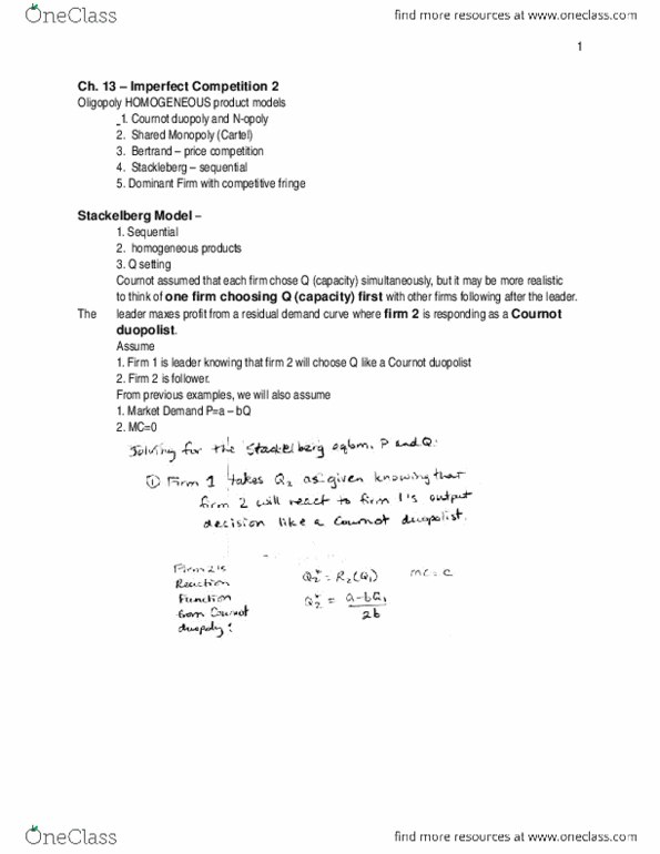 Economics 2261A/B Lecture Notes - Lecture 5: Demand Curve, Marginal Revenue, Best Response thumbnail