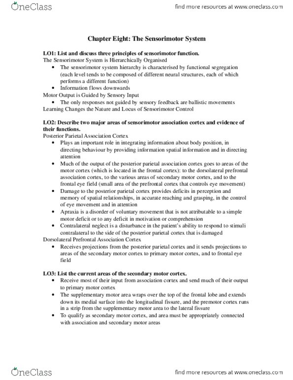 PSY290H1 Chapter Notes - Chapter 8: Cerebellum thumbnail