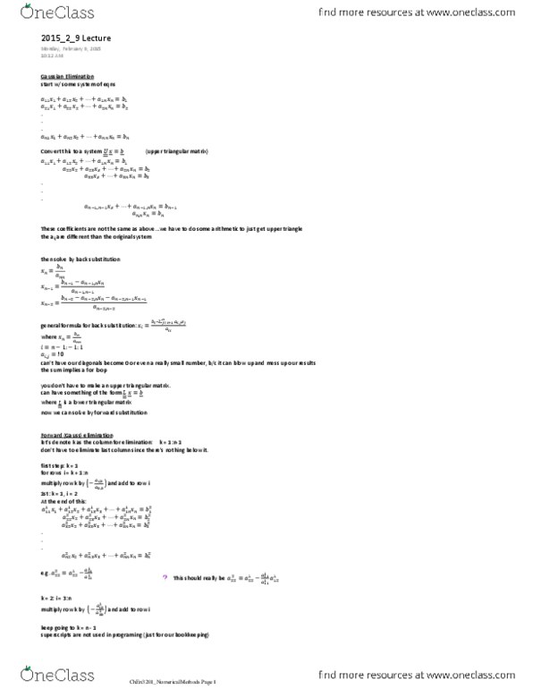 CHEN 3201 Lecture Notes - Lecture 11: Joule, Triangular Matrix, Gaussian Elimination thumbnail
