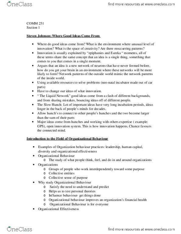 COMM 251 Chapter Section 1: Section 1 Notes Online Section .docx thumbnail