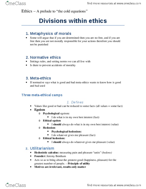 PHL 101 Lecture Notes - Lecture 13: Relativism, Emotivism, Meta-Ethics thumbnail