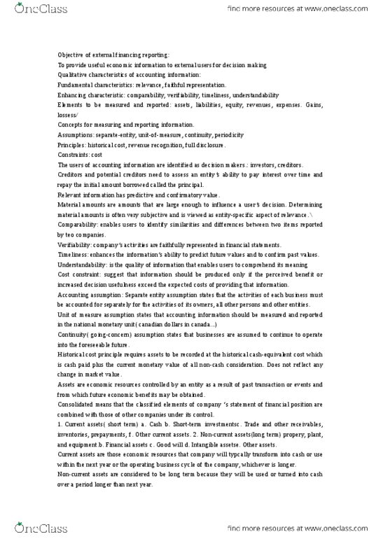 BU127 Lecture Notes - Lecture 2: Investment, Deferred Income, Accounting Equation thumbnail