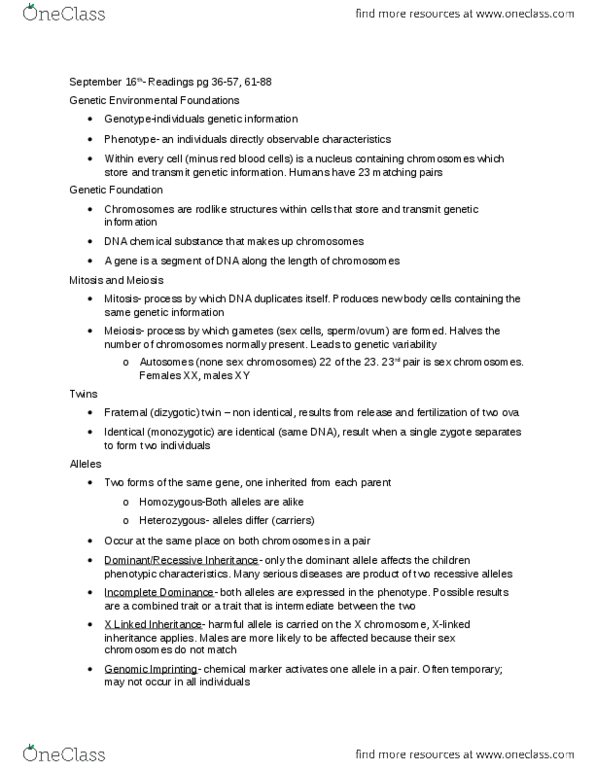 Health Sciences 2700A/B Lecture Notes - Lecture 2: Apgar Score, Prenatal Development, Aspirin thumbnail
