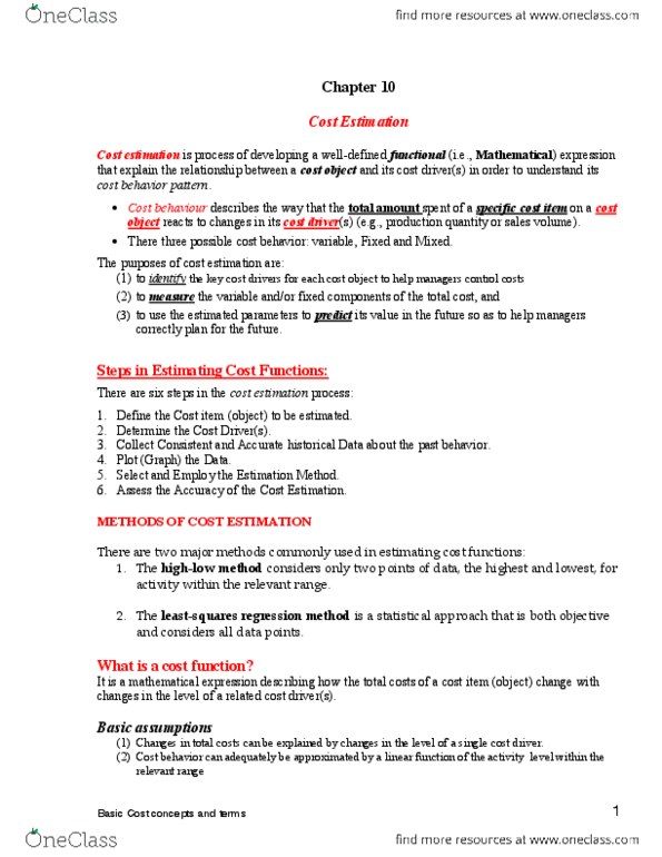 COMMERCE 2AB3 Lecture Notes - Lecture 10: Westjet, Fixed Cost, Cost Estimate thumbnail