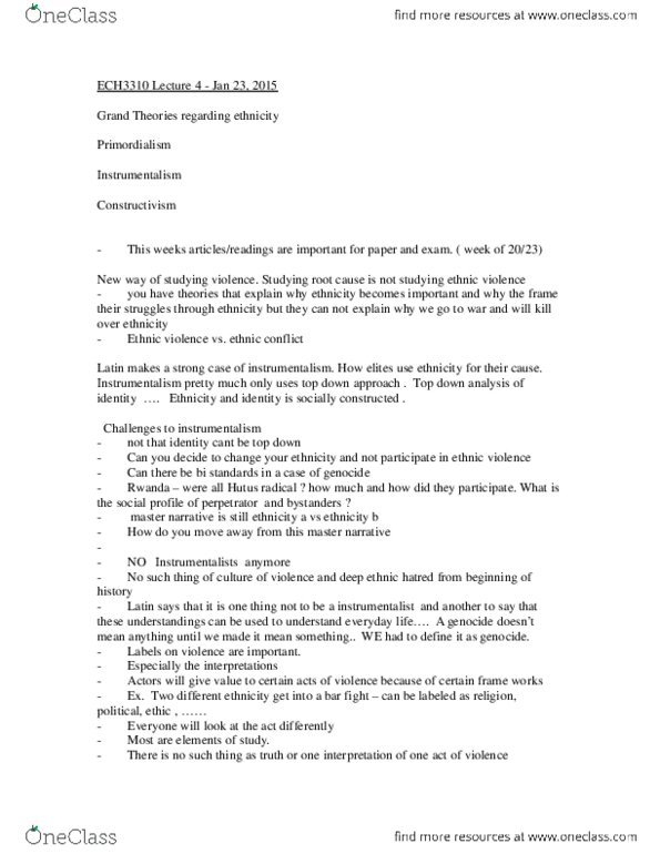 ECH 3310 Lecture Notes - Lecture 4: Primordialism, Instrumentalism thumbnail