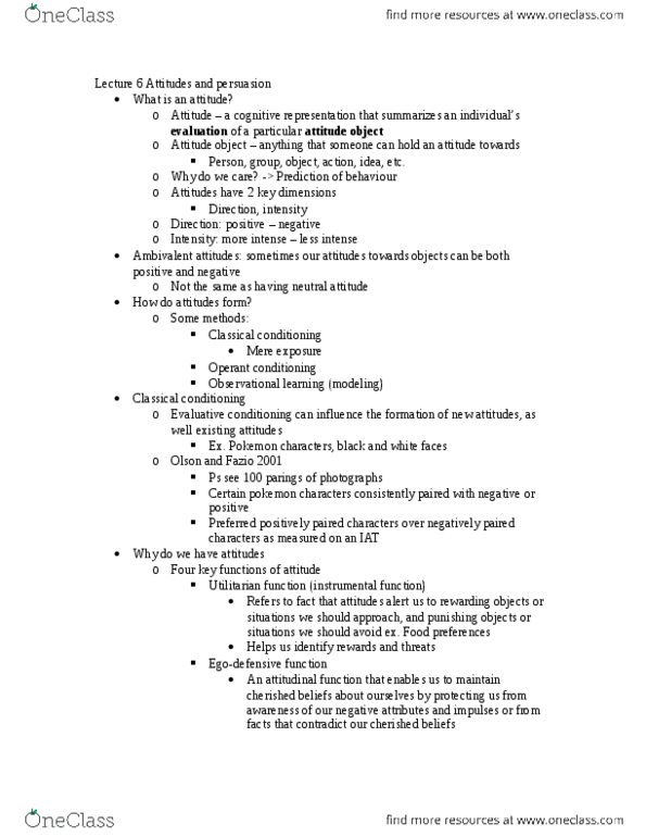 PSY220H1 Lecture Notes - Lecture 6: Communication Source, Doritos, Cognitive Dissonance thumbnail