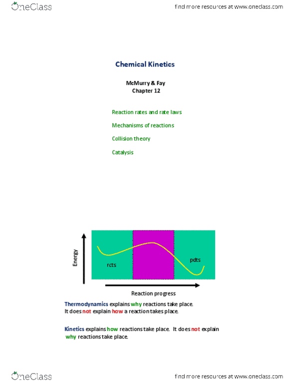 CHM135H1 Lecture Notes - Lecture 1: Reaction Rate Constant, Reagent, Collision Theory thumbnail