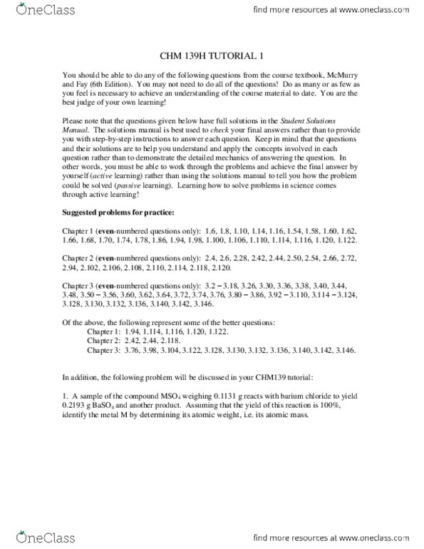 CHM135H1 Lecture Notes - Lecture 1: Barium Chloride thumbnail