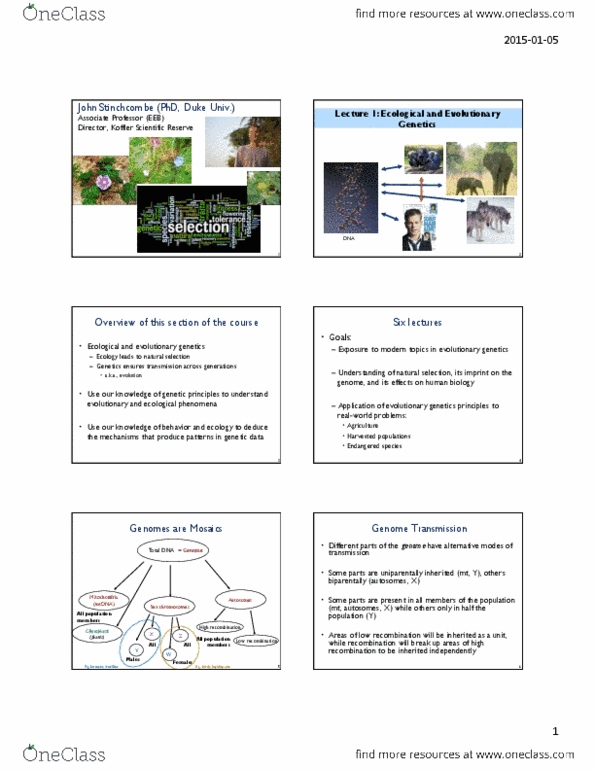 BIO220H1 Lecture Notes - Lecture 1: Inbreeding Depression, Riva Celso, Patrilocal Residence thumbnail