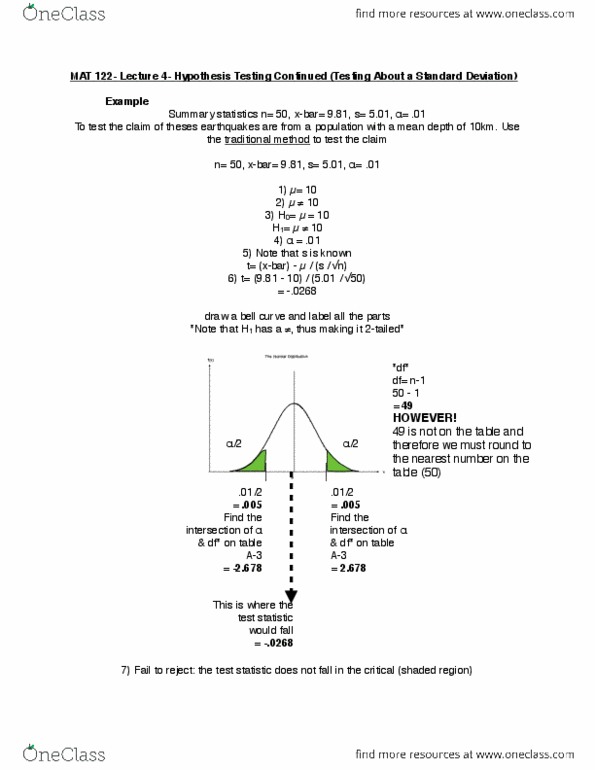 MAT 122 Lecture Notes - Lecture 4: Test Statistic, Summary Statistics thumbnail