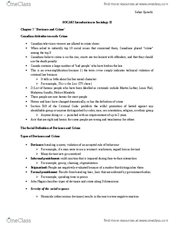 SOCA02H3 Chapter Notes - Chapter 7: Mass Surveillance, Marital Rape, Official Statistics thumbnail