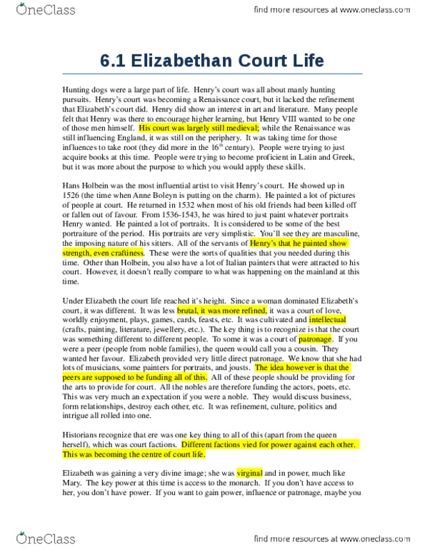 HIST 287 Lecture 9: 6.1 Elizabethan Court Life.docx thumbnail