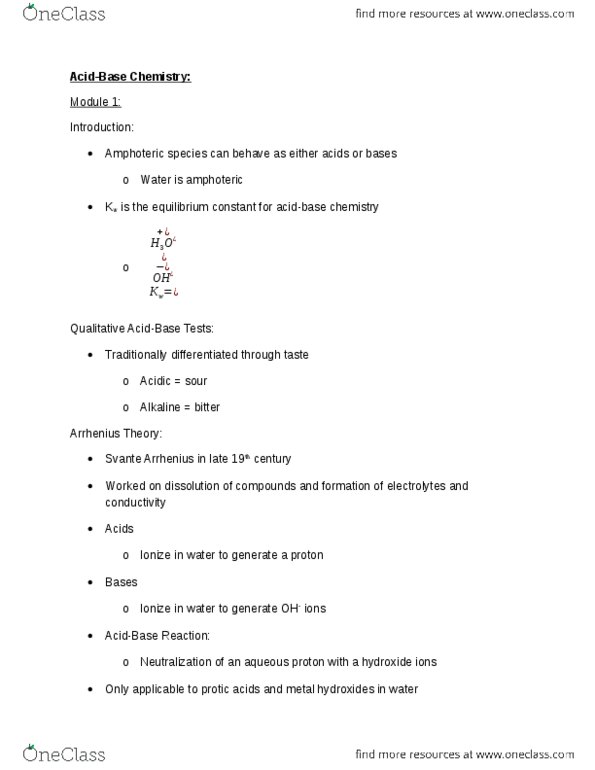 CHEM 1A03 Lecture Notes - Lecture 7: Amphoterism, Ph, Ion thumbnail
