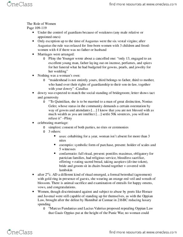 Classical Studies 1000 Chapter Notes -Manus Marriage, Confarreatio thumbnail