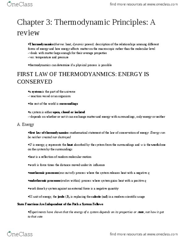 BCH 2333 Chapter Notes - Chapter 3: Hydrolysis, Thermodynamic Equilibrium, Spontaneous Process thumbnail