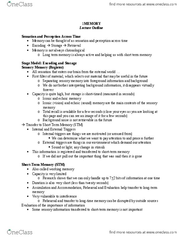 PSYCH101 Lecture Notes - Lecture 6: Habituation, Echoic Memory, Background Noise thumbnail