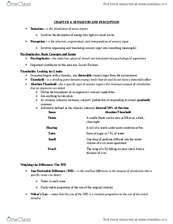 PSY100Y5 Lecture Notes - Lecture 4: Oliver Sacks, Decibel, Lateral Geniculate Nucleus thumbnail