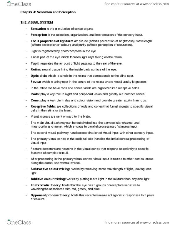 PSY100Y5 Lecture Notes - Lecture 4: Temporal Lobe, Hair Cell, Absolute Threshold thumbnail