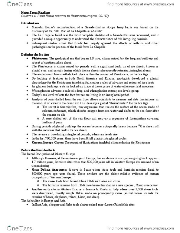 ANT200H5 Chapter Notes - Chapter 4: Mezmaiskaya Cave, Kebara Cave, Lower Paleolithic thumbnail