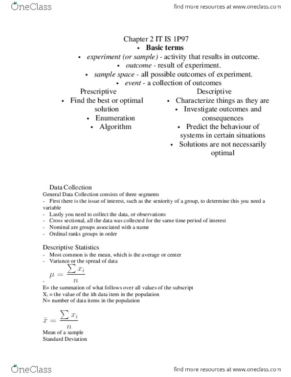 ITIS 1P97 Lecture Notes - Lecture 2: Analysis Of Variance thumbnail