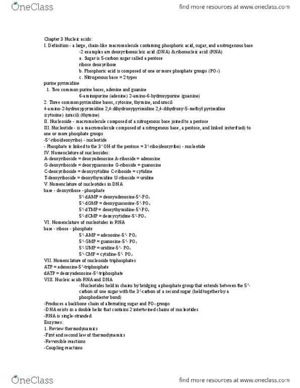 CAS BI 107 Chapter Notes - Chapter 3: Thomas Cech, Cytidine, Uracil thumbnail