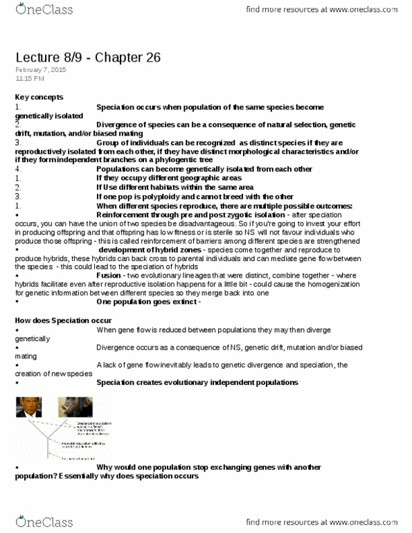 BIOLOGY 1M03 Lecture Notes - Lecture 8: Sympatric Speciation, Chromosome, Ostrich thumbnail