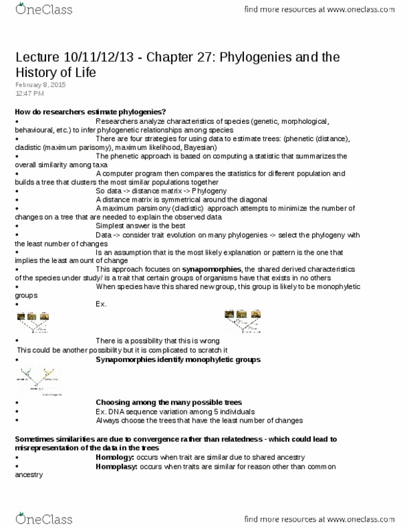 BIOLOGY 1M03 Lecture Notes - Lecture 10: Adaptive Radiation, Phenetics, Chapter 27 thumbnail