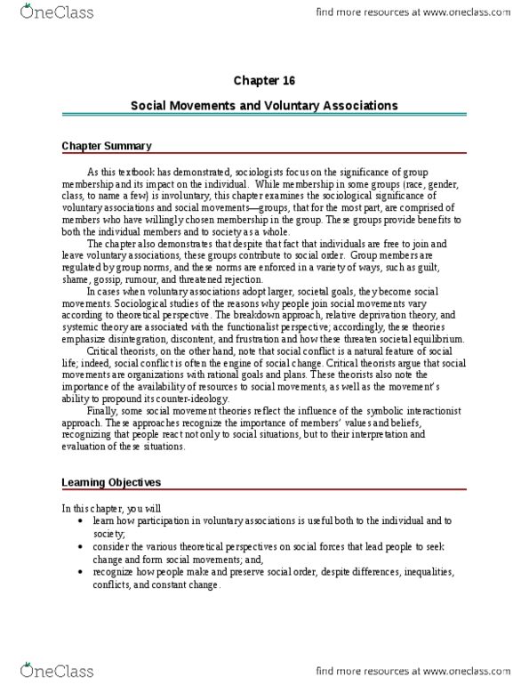 SOC103H1 Chapter Notes - Chapter 16: Resource Mobilization, New Social Movements, Labour Candidates And Parties In Canada thumbnail