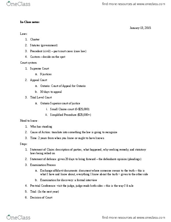 COMM 310 Lecture Notes - Lecture 1: Wrongful Death Claim, Superior Court, Affidavit thumbnail