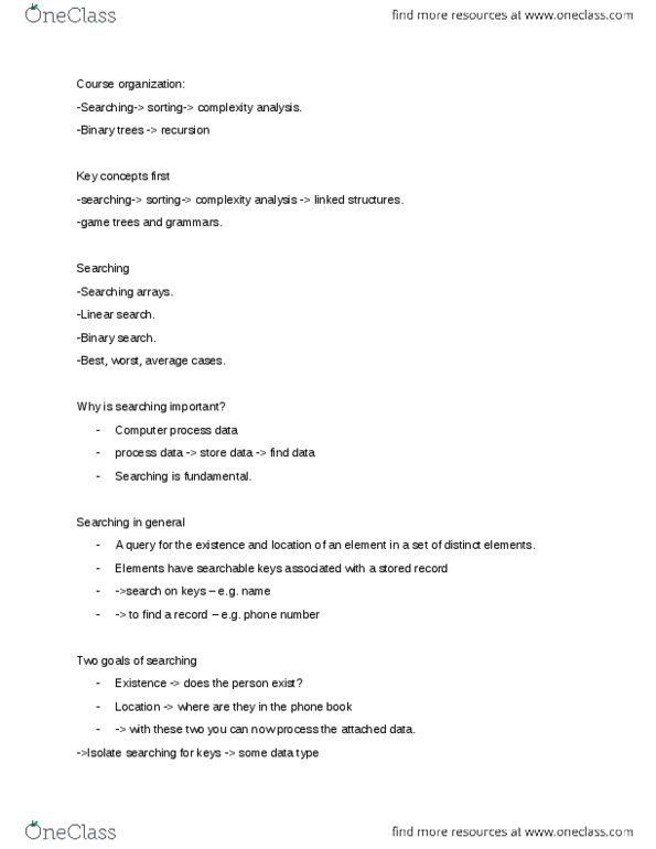 ITEC 2620 Lecture Notes - Lecture 1: Weighted Arithmetic Mean, Binary Search Algorithm, Linear Search thumbnail