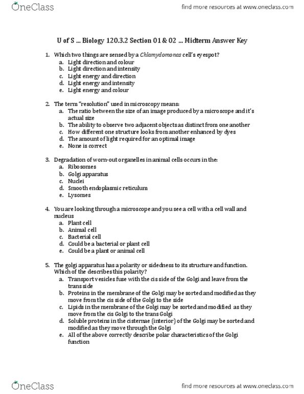 BIOL 120 Study Guide - Winter 2015, Midterm - Homeostasis, Tubulin ...