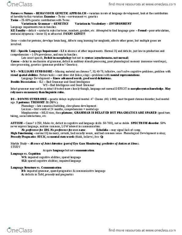 PSYCH320 Lecture Notes - Lecture 3: Developmental Coordination Disorder, Heredity, Down Syndrome thumbnail