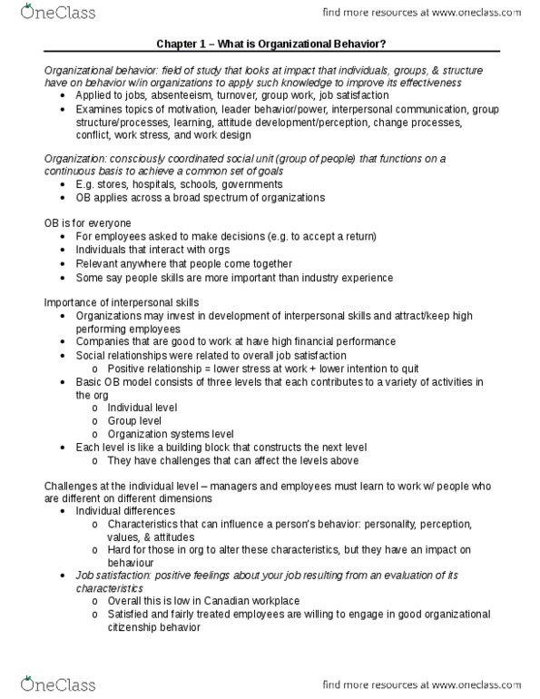 BUS 272 Chapter Notes - Chapter 1: North American Free Trade Agreement, Interpersonal Communication, Electronic Body Music thumbnail