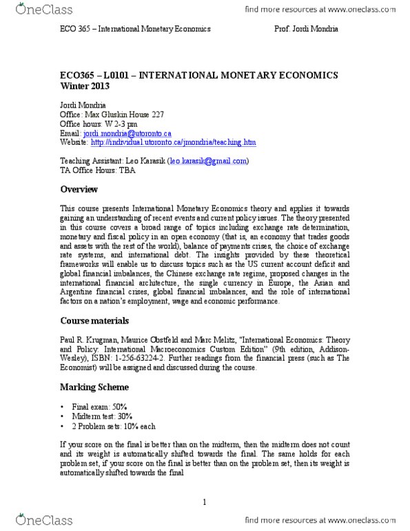 ECO365H1 Lecture Notes - Lecture 1: World Economic Outlook, International Standard Book Number, National Bureau Of Economic Research thumbnail