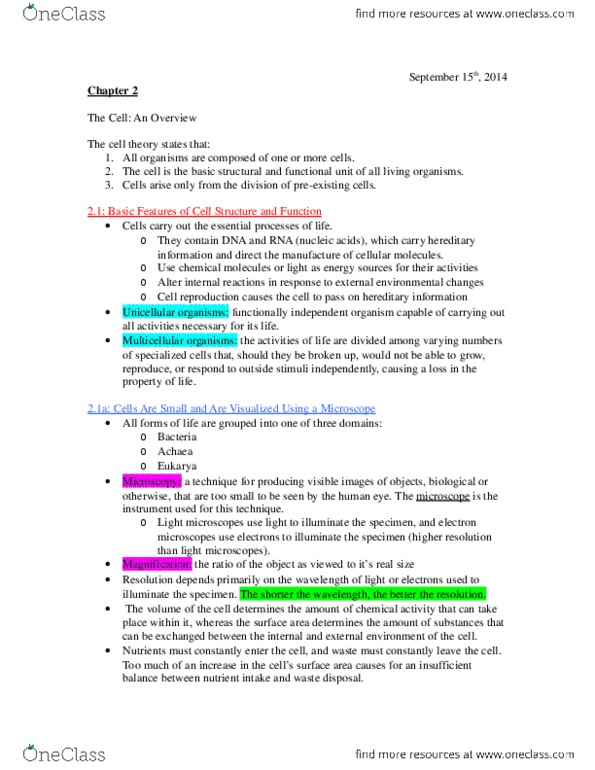 BIOL 1000 Chapter Notes - Chapter 2: Chromatin, Cytoskeleton, Endocytosis thumbnail