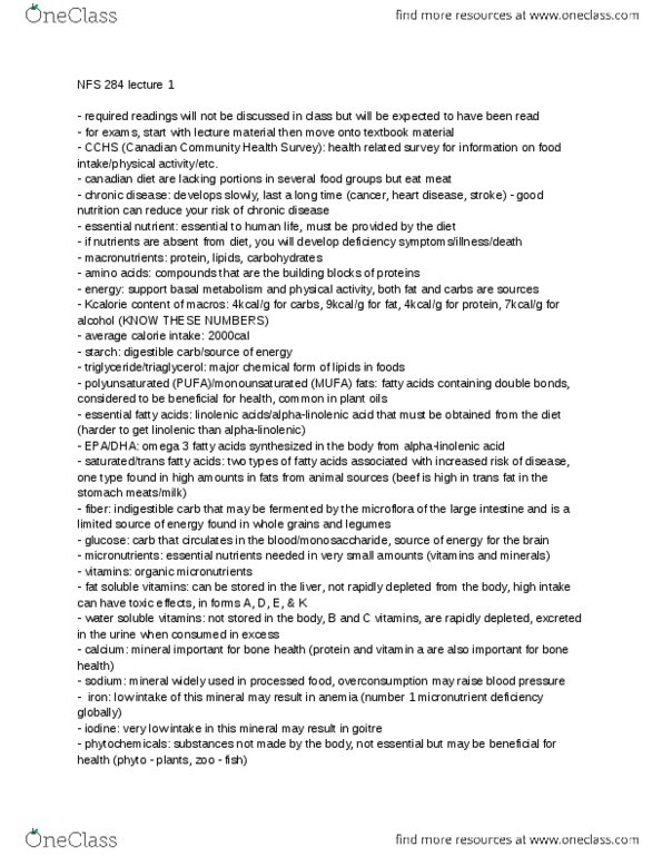 NFS284H1 Lecture Notes - Lecture 1: Omega-3 Fatty Acid, Limonene, Flax thumbnail