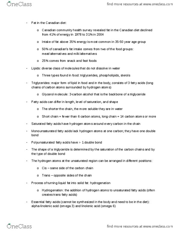 NFS284H1 Lecture Notes - Lecture 10: Monounsaturated Fat, Dietary Fiber, Stanol Ester thumbnail