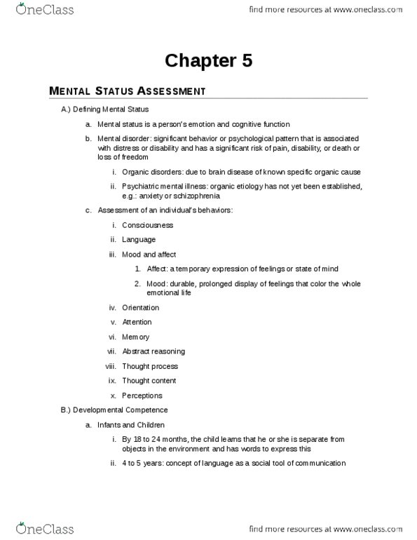 NURS 335 Chapter Notes - Chapter 5: Amnesia, Stupor, Ready To Die thumbnail
